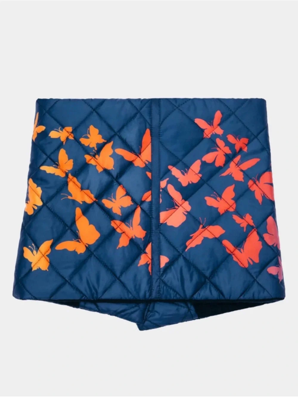 Quilted Powder Puff Navy Neck Wrap with Multicolor Butterfly Accent